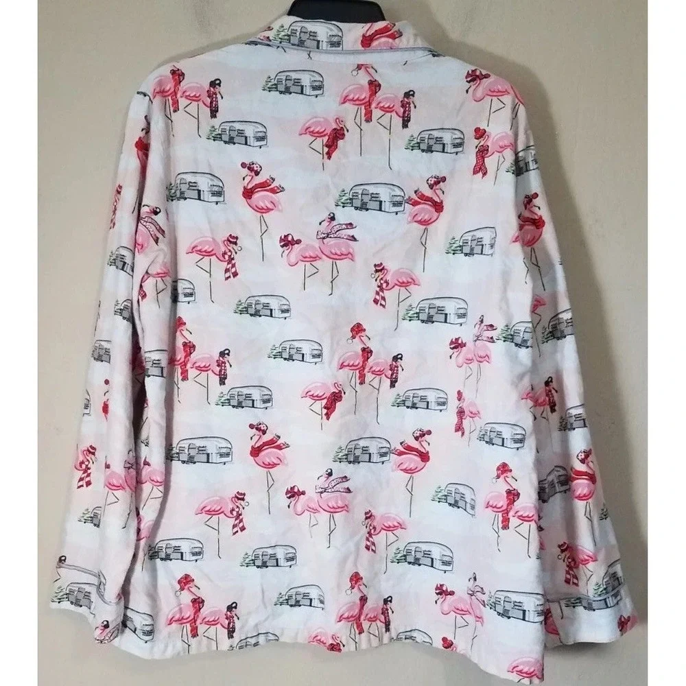 Nick & Nora Pajama Set Women XXL‎ Flannel Pink Winter Flamingo Airstream Camper